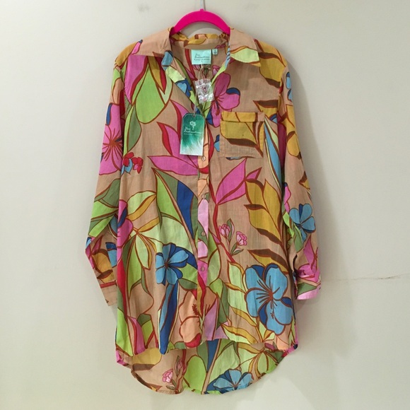 True Destinations Tops - NWT True Destinations Tropical Floral Button Up Shirt Blouse Hi-Low Womens Small